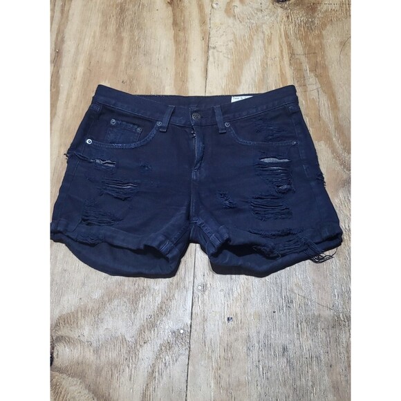 Rag &  Bone Boyfriend Distressed Cuffed Shorts Black Rebel Size 25 @M2 - Picture 1 of 6